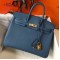 Hermes Birkin 25cm Bag In Blue Agate Clemence Leather