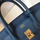 Hermes Birkin 25cm Bag In Blue Agate Clemence Leather