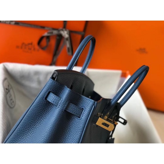 Hermes Birkin 25cm Bag In Blue Agate Clemence Leather