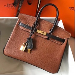 Hermes Bi-Color Birkin 25cm Bag In Brown/Black Clemence Leather