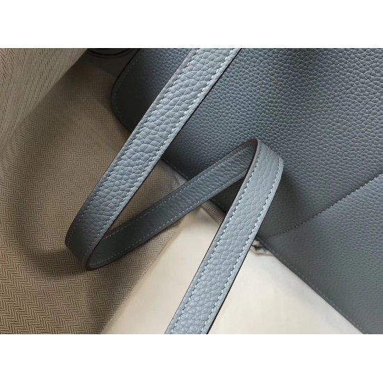 Hermes Halzan 31cm Bag In Blue Lin Clemence Leather