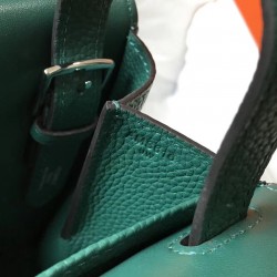 Hermes Halzan 31cm Bag In Malachite Clemence Leather