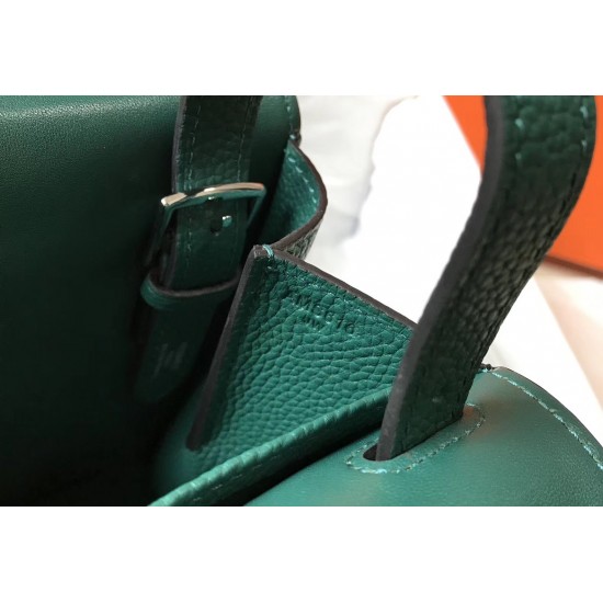 Hermes Halzan 31cm Bag In Malachite Clemence Leather