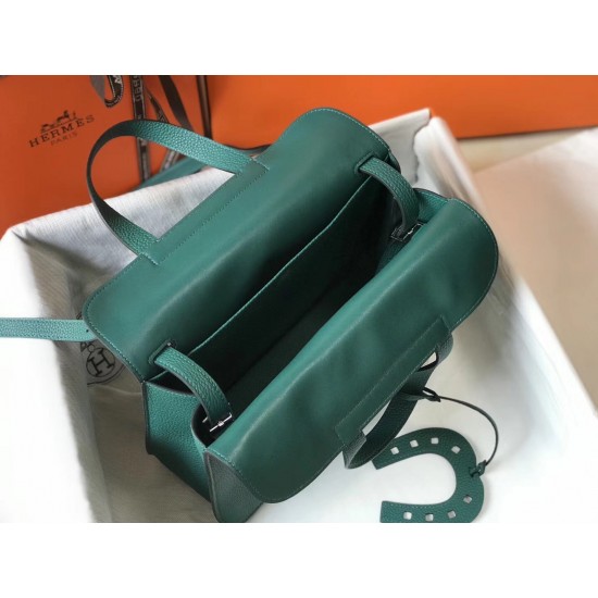 Hermes Halzan 31cm Bag In Malachite Clemence Leather