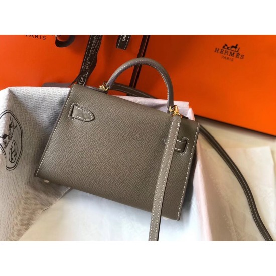 Hermes Kelly Mini II Bag In Taupe Grey Epsom Leather