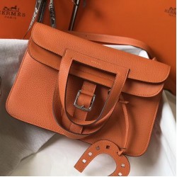 Hermes Halzan 31cm Bag In Orange Clemence Leather