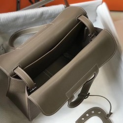 Hermes Halzan 31cm Bag In Taupe Clemence Leather