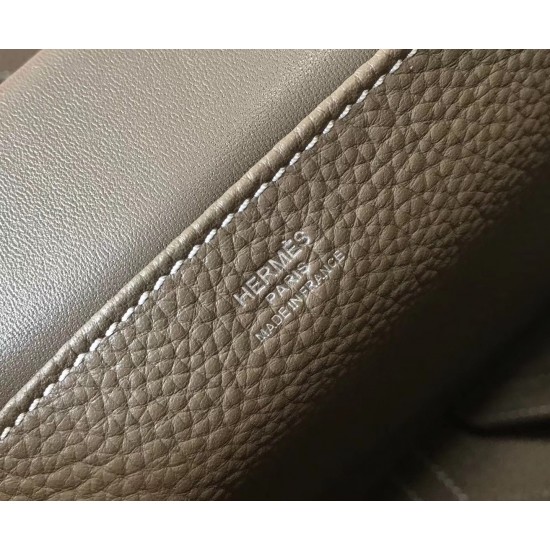 Hermes Halzan 31cm Bag In Taupe Clemence Leather