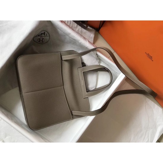 Hermes Halzan 31cm Bag In Grey Clemence Leather