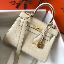 Hermes Mini Kelly 20cm Bag In Craie Clemence Leather