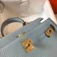 Hermes Mini Kelly 20cm Bag In Blue Lin Clemence Leather