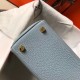 Hermes Mini Kelly 20cm Bag In Blue Lin Clemence Leather