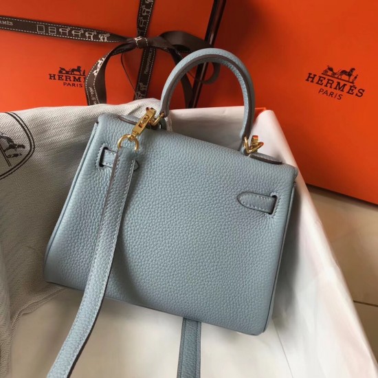 Hermes Mini Kelly 20cm Bag In Blue Lin Clemence Leather