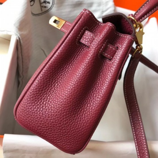 Hermes Mini Kelly 20cm Bag In Bordeaux Clemence Leather