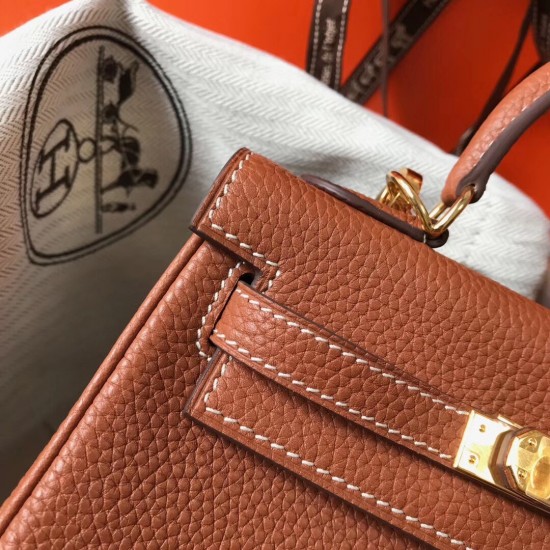 Hermes Mini Kelly 20cm Bag In Brown Clemence Leather