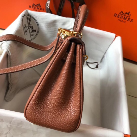 Hermes Mini Kelly 20cm Bag In Brown Clemence Leather