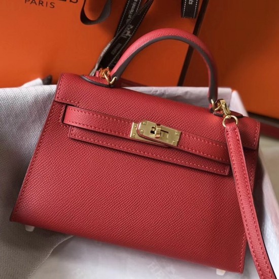 Hermes Kelly Mini II Bag In Rouge Vif Epsom Leather