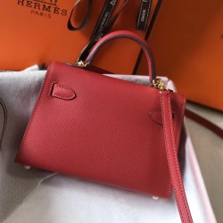 Hermes Kelly Mini II Bag In Rouge Vif Epsom Leather