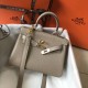 Hermes Mini Kelly 20cm Bag In Grey Clemence Leather