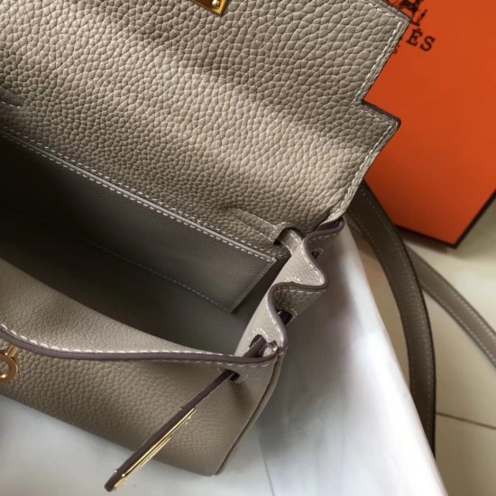 Hermes Mini Kelly 20cm Bag In Grey Clemence Leather