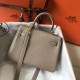 Hermes Mini Kelly 20cm Bag In Grey Clemence Leather