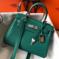 Hermes Mini Kelly 20cm Bag In Malachite Clemence Leather