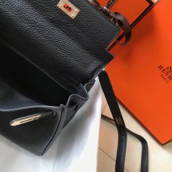 Hermes Mini Kelly 20cm Bag In Black Clemence Leather