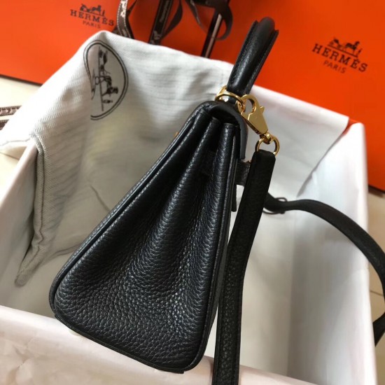 Hermes Mini Kelly 20cm Bag In Black Clemence Leather