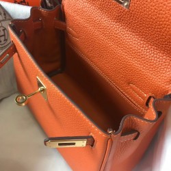 Hermes Mini Kelly 20cm Bag In Orange Clemence Leather