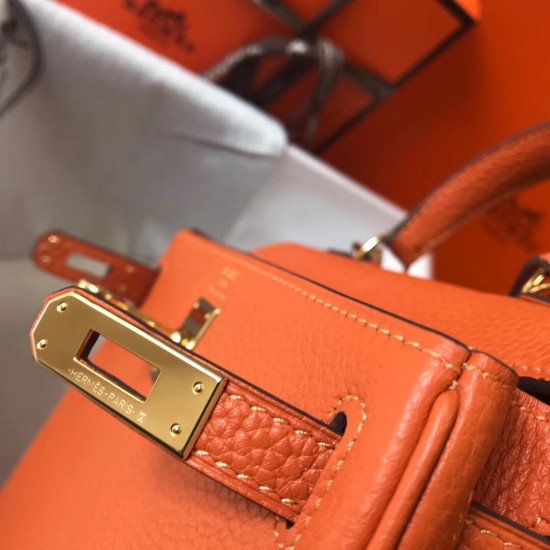 Hermes Mini Kelly 20cm Bag In Orange Clemence Leather