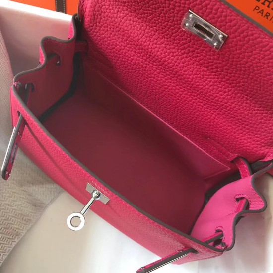 Hermes Mini Kelly 20cm Bag In Rose Red Clemence Leather