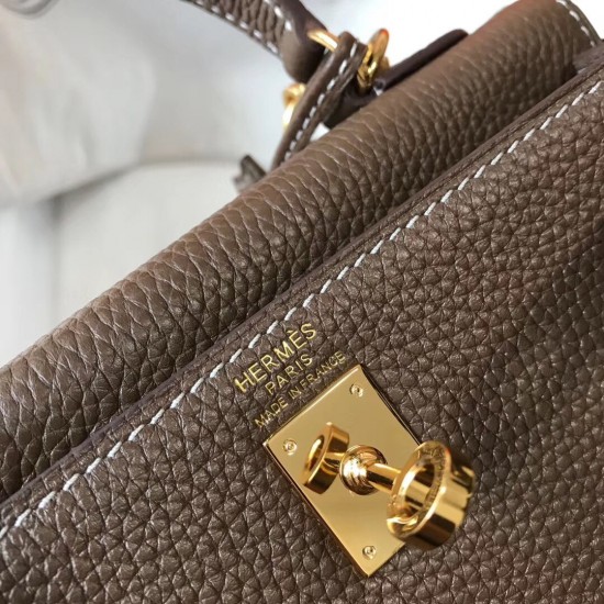 Hermes Mini Kelly 20cm Bag In Taupe Clemence Leather