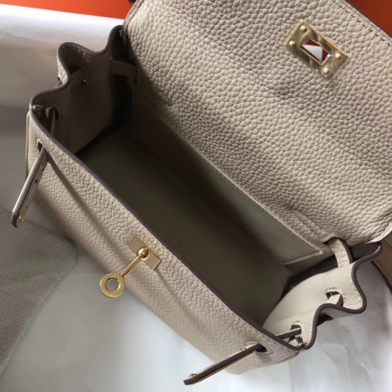 Hermes Mini Kelly 20cm Bag In Beige Clemence Leather