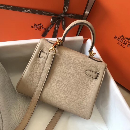 Hermes Mini Kelly 20cm Bag In Beige Clemence Leather