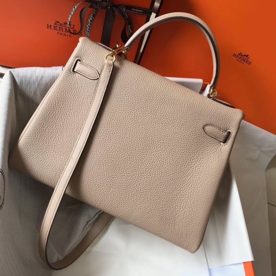 Hermes Kelly 32cm Retourne Bag In Argile Clemence Leather