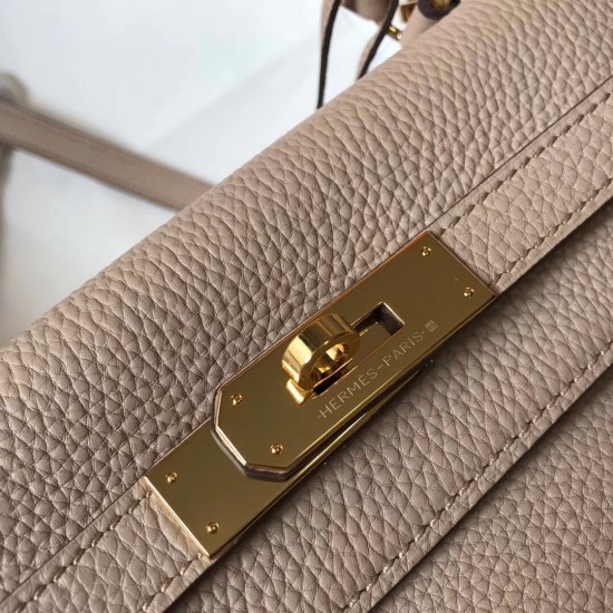 Hermes Kelly 32cm Retourne Bag In Argile Clemence Leather