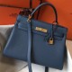 Hermes Kelly 32cm Retourne Bag In Blue Agate Clemence Leather