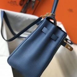 Hermes Kelly 32cm Retourne Bag In Blue Agate Clemence Leather