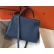 Hermes Kelly 32cm Retourne Bag In Blue Agate Clemence Leather