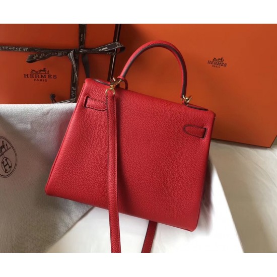 Hermes Kelly 32cm Retourne Bag In Red Clemence Leather