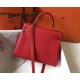 Hermes Kelly 32cm Retourne Bag In Red Clemence Leather