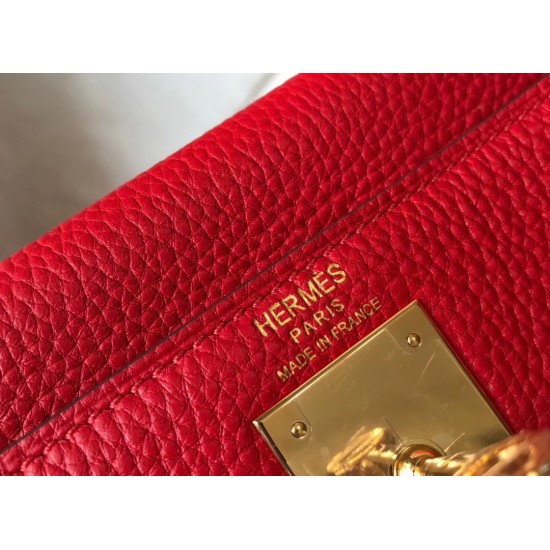 Hermes Kelly 32cm Retourne Bag In Red Clemence Leather