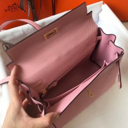 Hermes Kelly 32cm Retourne Bag In Pink Clemence Leather