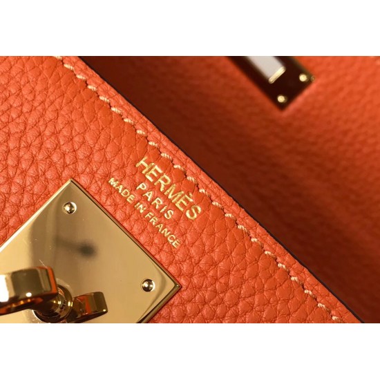 Hermes Kelly 32cm Retourne Bag In Orange Clemence Leather