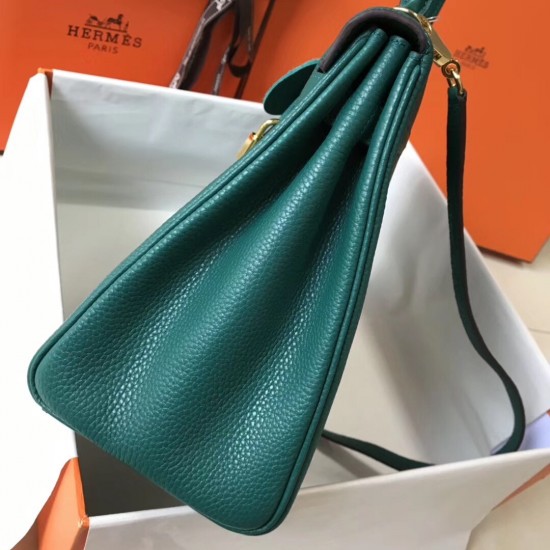 Hermes Kelly 32cm Retourne Bag In Malachite Clemence Leather