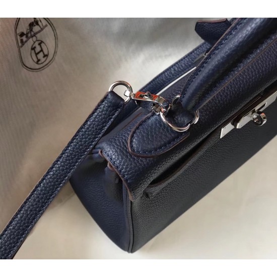 Hermes Kelly 32cm Retourne Bag In Navy Blue Clemence Leather