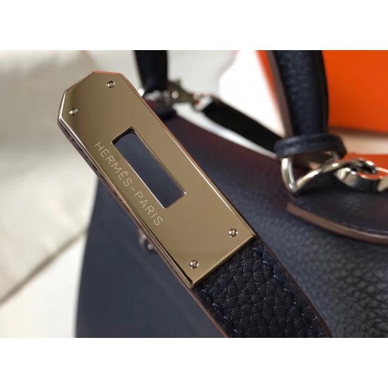 Hermes Kelly 32cm Retourne Bag In Navy Blue Clemence Leather