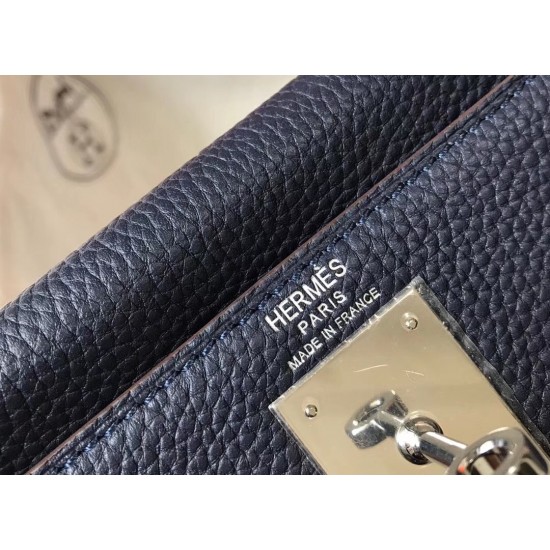 Hermes Kelly 32cm Retourne Bag In Navy Blue Clemence Leather