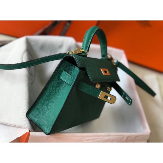 Hermes Kelly Mini II Bag In Malachite Epsom Leather