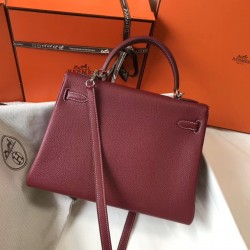 Hermes Kelly 32cm Retourne Bag In Bordeaux Clemence Leather